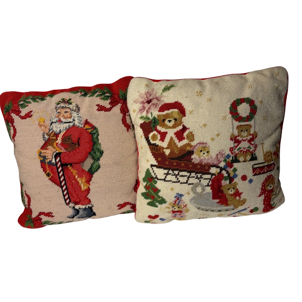 Imperial Elegance‎ Handmade Wool Needlepoint Christmas Throw Pillows 13 X 13